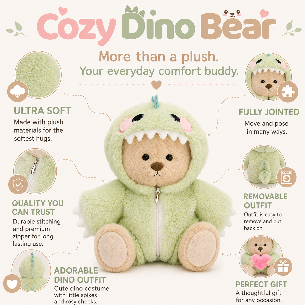 Cute Teddy Bear with Dino Outfit